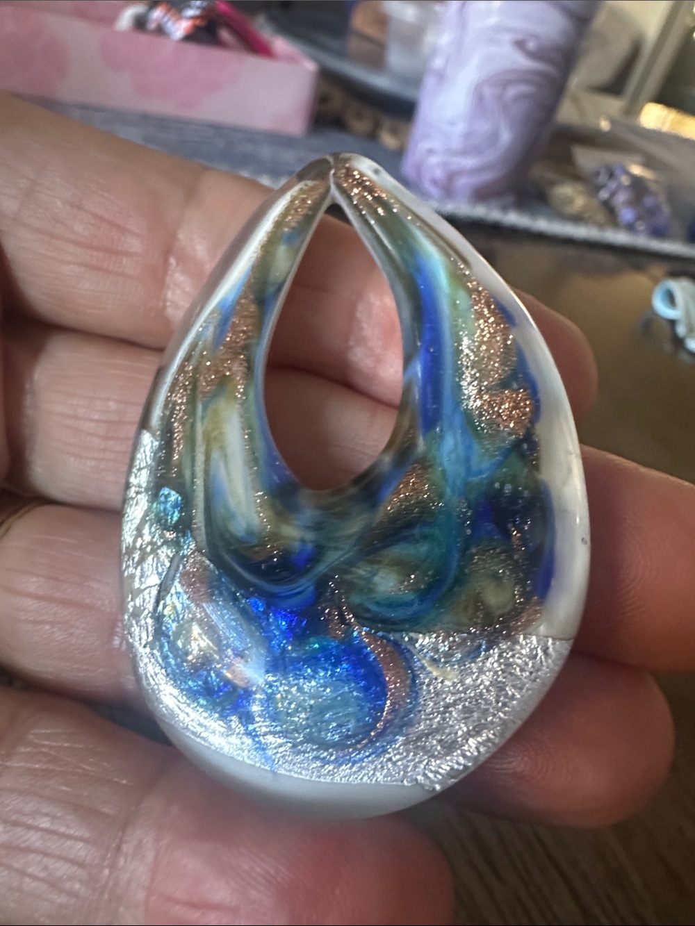Handmade original Murano Blue Swirl Teardrop Glass Pendant - made in Italy